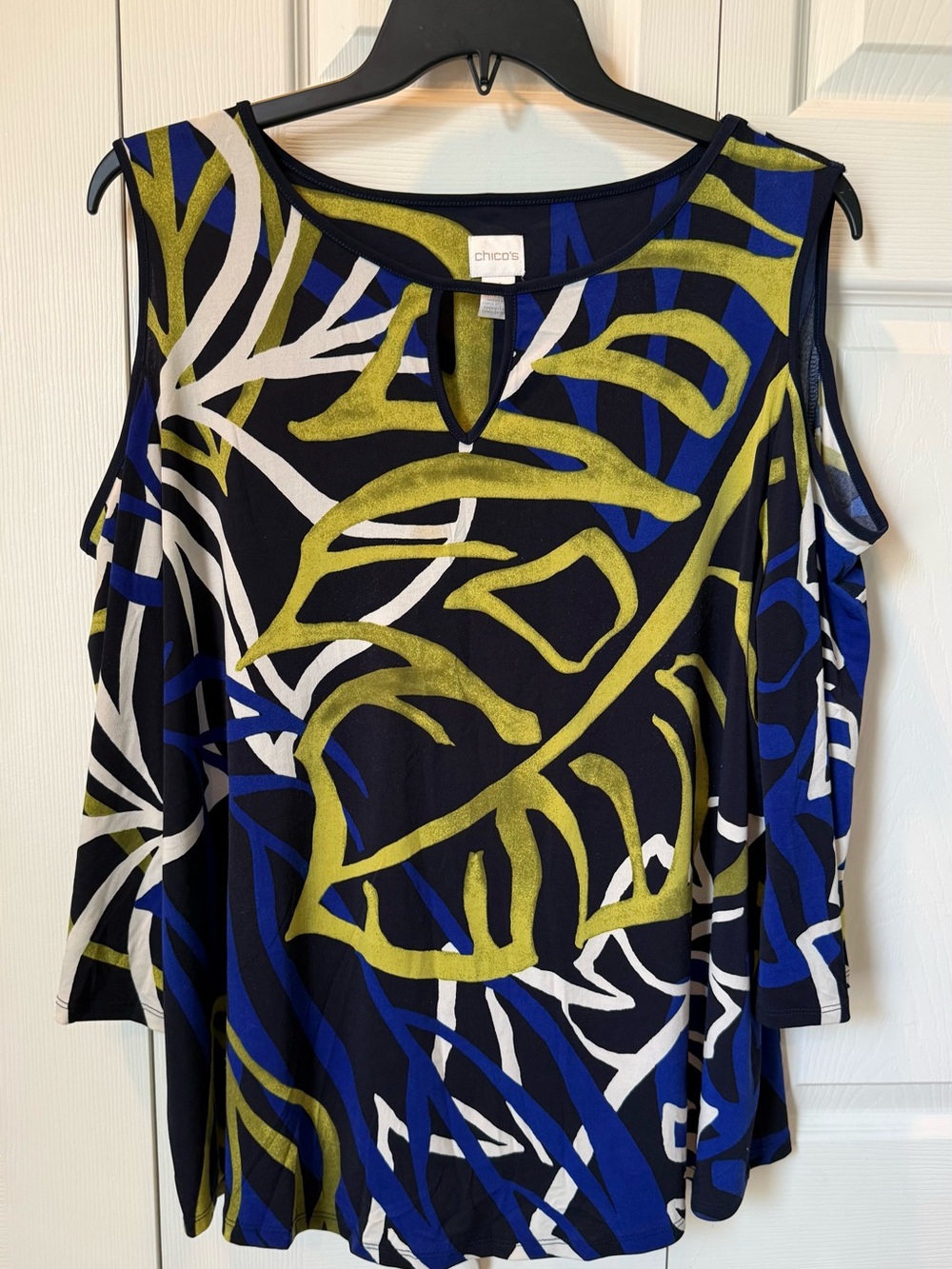 # Chico's XXL Abstract Leaf Cold-Shoulder Top